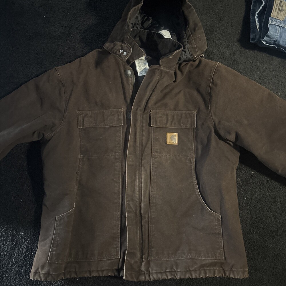 VTG Carhartt Jacket Mens XL C26 DKB Duck Canvas Chore Work Quilt Lined Hood